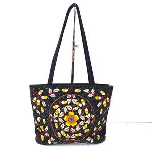 Vintage Y2K New Coast Handbags BLack Heavily Seed Beaded Floral Shoulder Bag